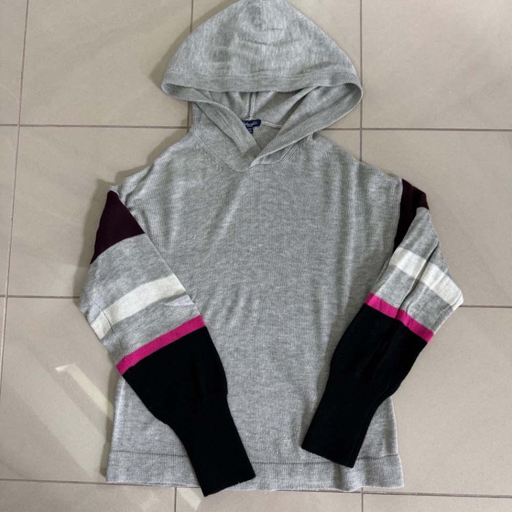 Splendid hooded mixed media stripe sleeve sweater-size medium-grey multi